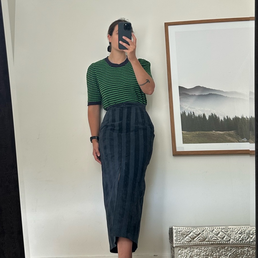 COS Navy and Green Striped Knit Top